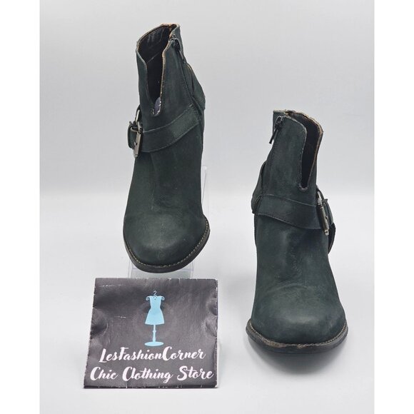 Matisse Women's Gray Leather Harney Heeled Ankle Boots Studded Strap Sz7.5 2919 - Picture 3 of 16